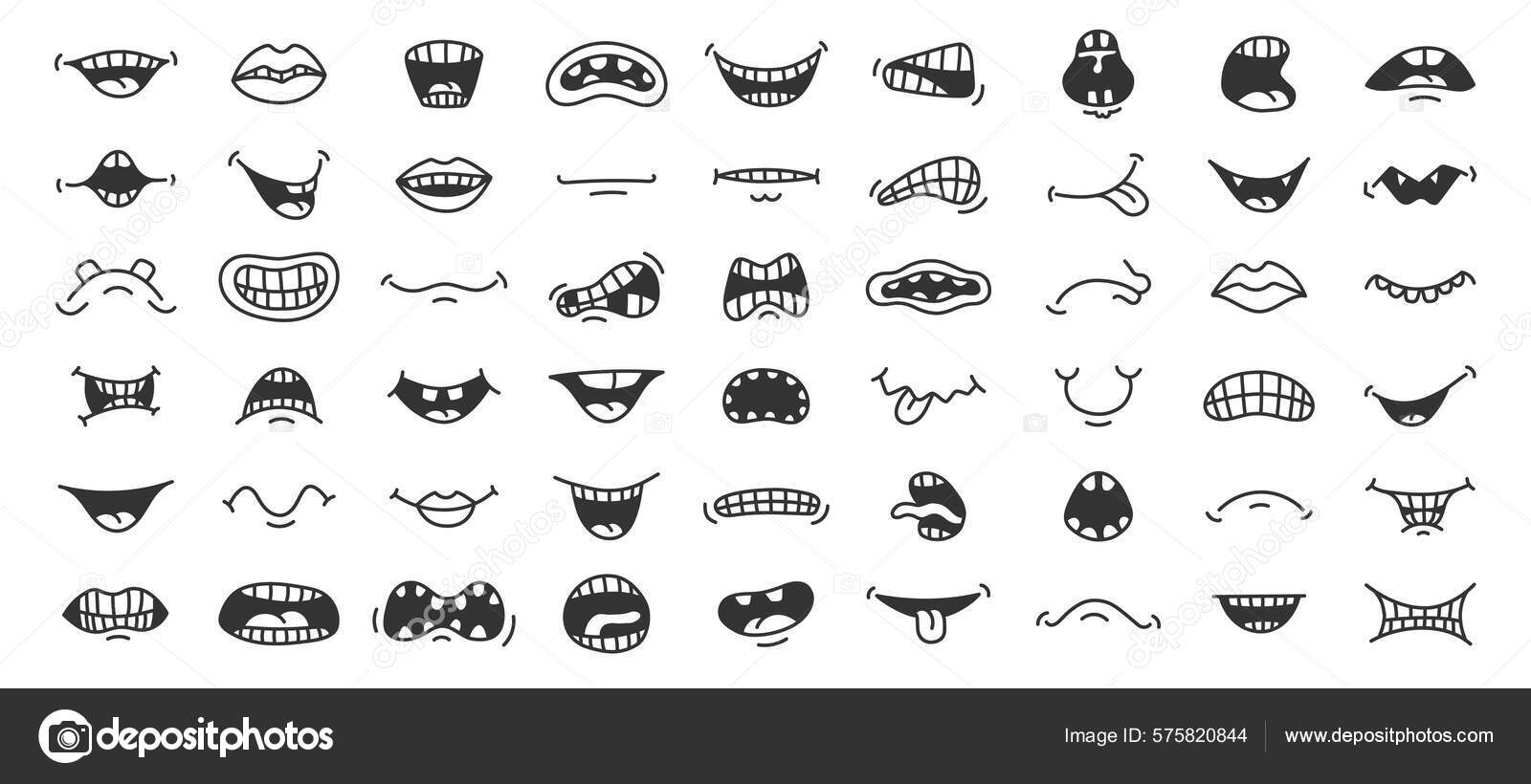 Sorriso Doodle Boca Dos Desenhos Animados Com Expressão Facial Diferente  imagem vetorial de tartila.stock.gmail.com© 575820844